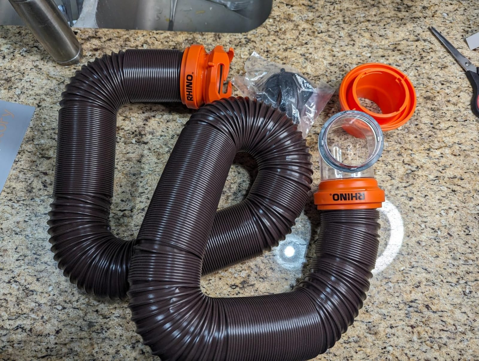 Camco RhinoFLEX 15 Ft Complete RV Sewer Hose Kit, Swivel Bayonet Fittings | 23 Mil Polymer Hose, Swivel Bayonet & Lug Fittings, Transparent Elbow with Sewer Adapter, Storage Caps Included customer photo 2