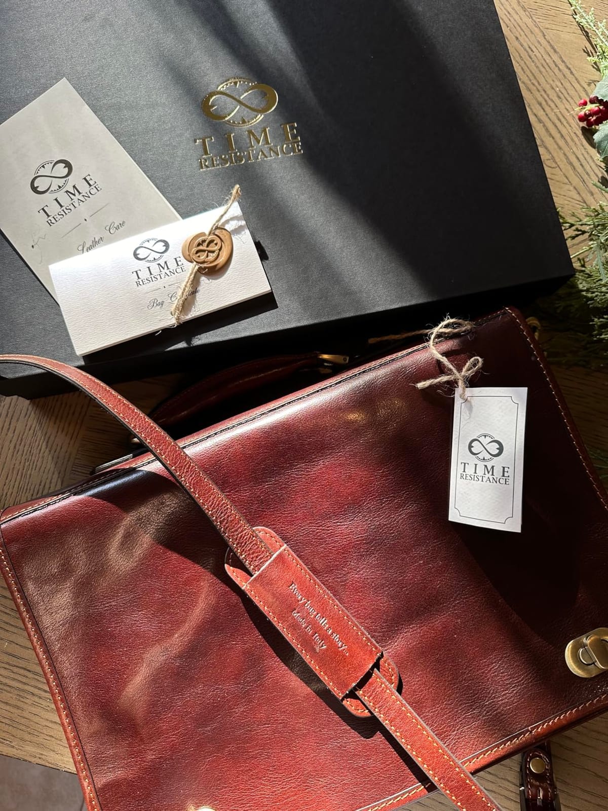 Time Resistance Leather Briefcase for Men - Italian Full Grain Leather Laptop Bag - Messenger Bag - Gift Box Included customer photo 1