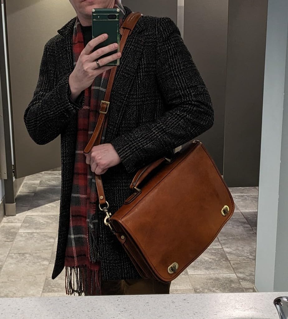 Time Resistance Leather Briefcase for Men - Italian Full Grain Leather Laptop Bag - Messenger Bag - Gift Box Included customer photo 2