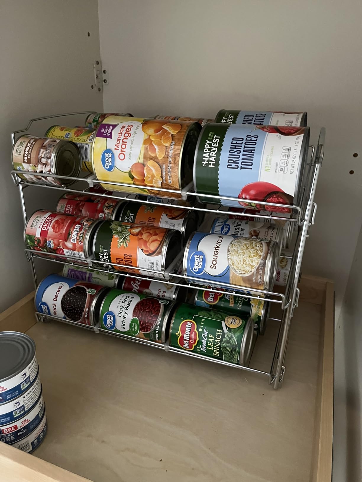 Simple Houseware 3-Tier Stackable Can Organizer Rack Hold 36 Cans, Chrome | Can Food Storage Dispenser for Pantry/Cabinet, Adjustable Dividers - 11.5