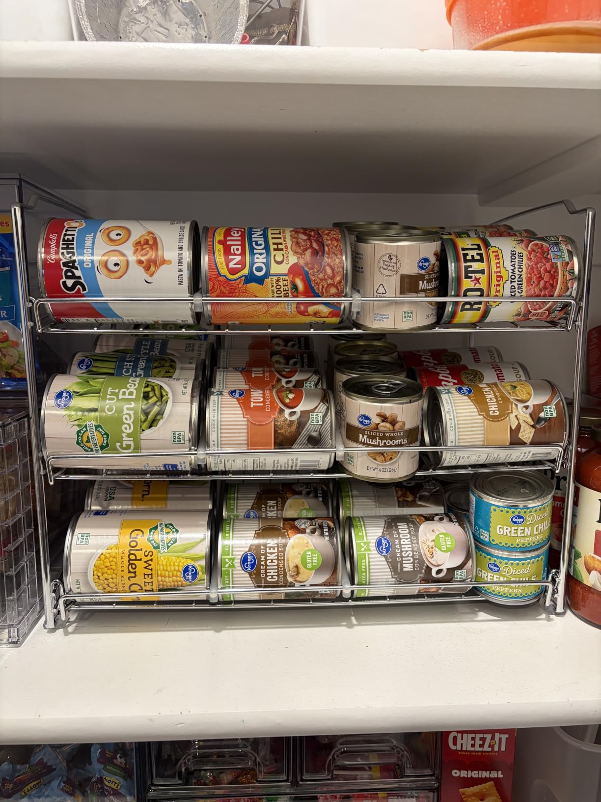 Simple Houseware 3-Tier Stackable Can Organizer Rack Hold 36 Cans, Chrome | Can Food Storage Dispenser for Pantry/Cabinet, Adjustable Dividers - 11.5