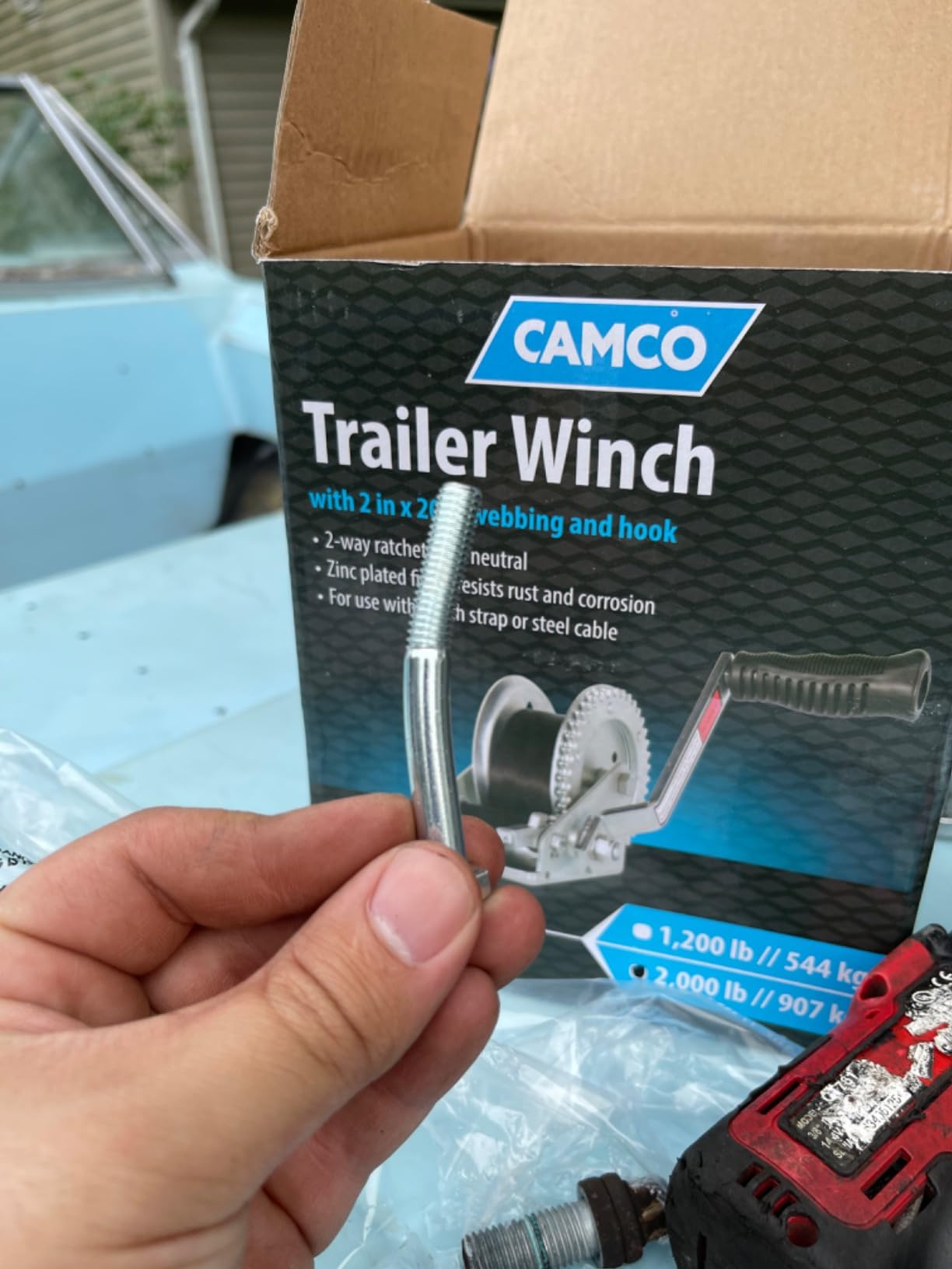 Camco 2000lb Boat Trailer Winch - Manual Hand Crank Boat Winch Features 20-Foot Strap & 2-Way Ratchet - 2,000lb Weight Capacity - Boat Trailer Accessories (50000) customer photo 1