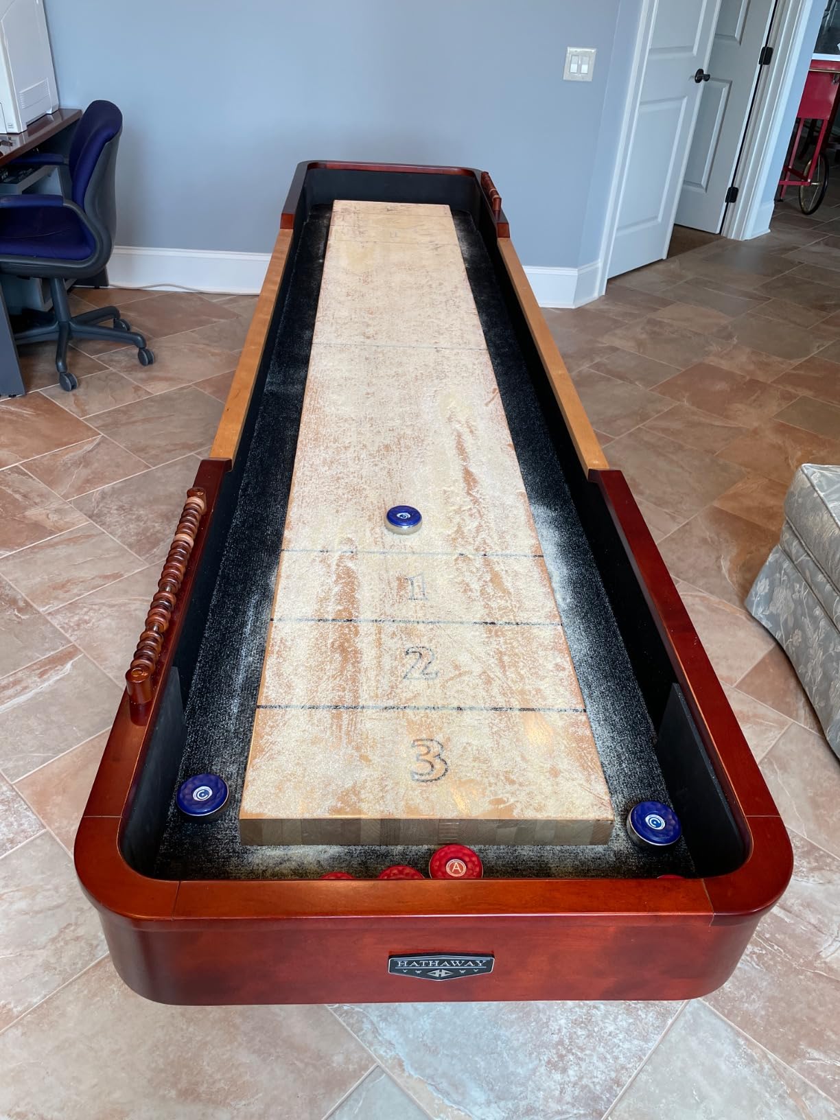 Hathaway Merlot 12 Foot Shuffleboard Table for Family Game Room - Walnut Finish customer photo 1