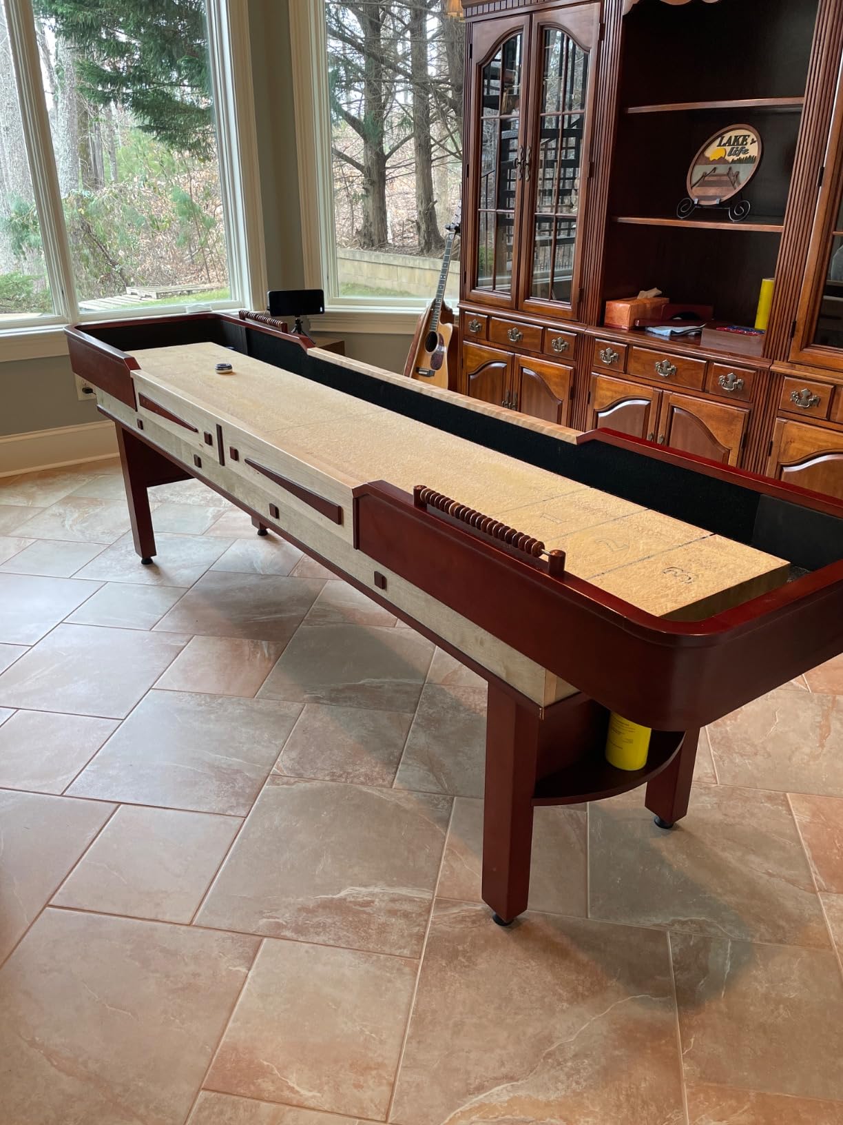Hathaway Merlot 12 Foot Shuffleboard Table for Family Game Room - Walnut Finish customer photo 2