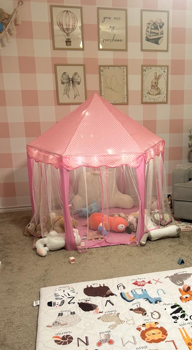 Monobeach Princess Tent Girls Large Playhouse Kids Castle Play Tent with Star Lights Toy for Children Indoor and Outdoor Games, 55'' x 53'' (DxH) customer photo 1