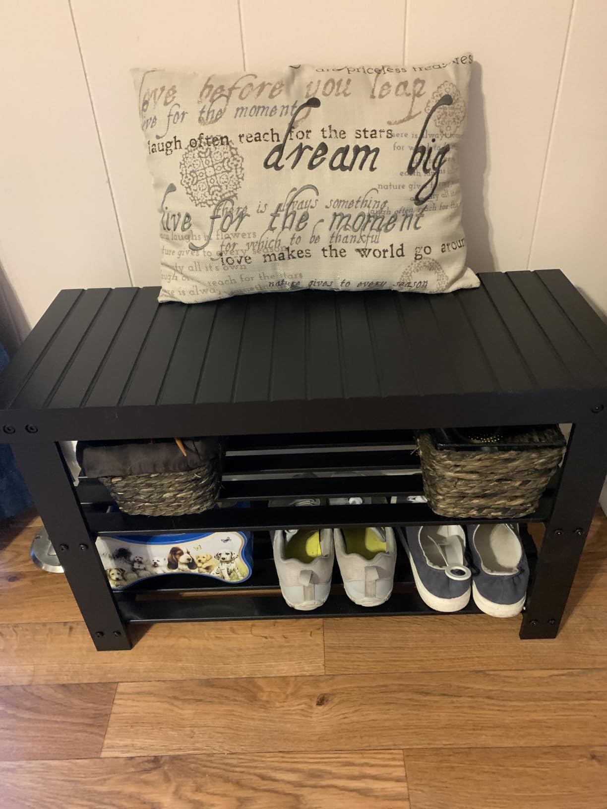 SONGMICS Shoe Rack Bench, 3-Tier Bamboo Entryway Bench, 27.6 Inches Width | Shoe Storage Organizer, Holds Up to 286.6 lb, Ink Black, BAMBOU Collection ULBS04H customer photo 2