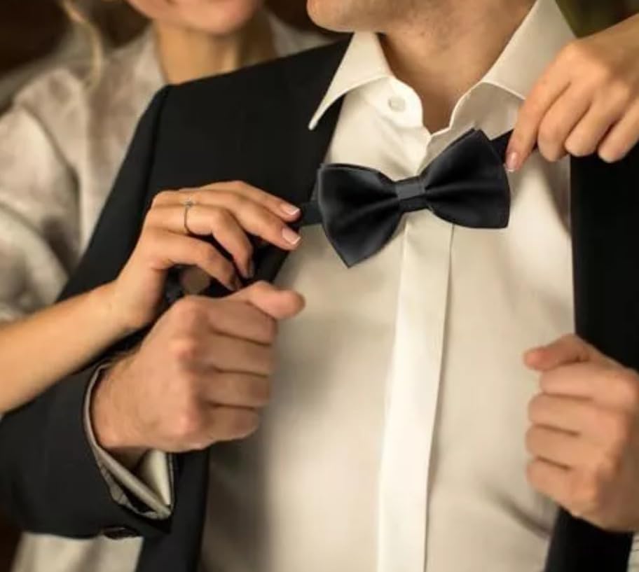 Men's Pre-Tied Satin Formal Tuxedo Bowtie Adjustable Length Satin Bow Tie customer photo 2