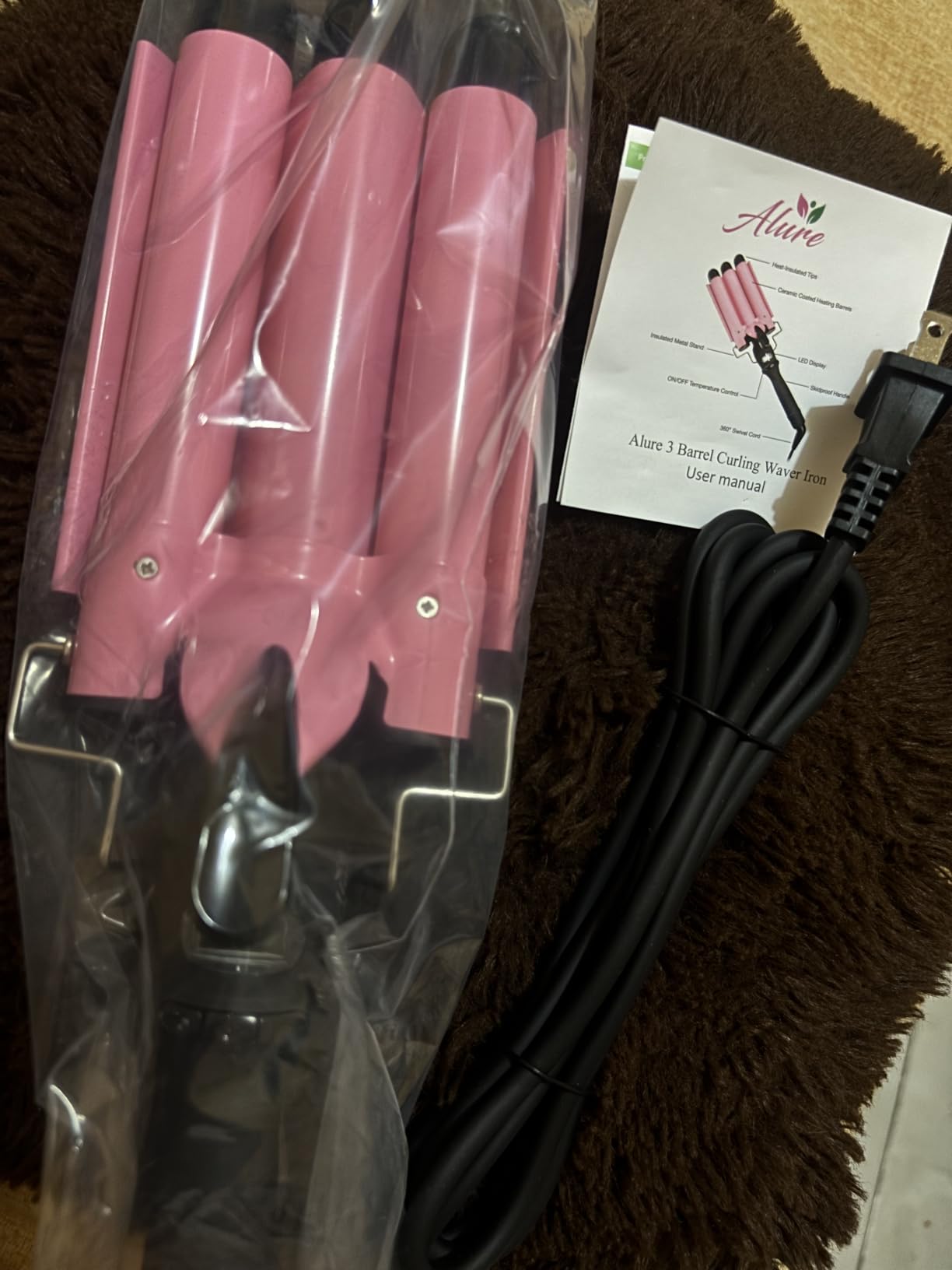 Alure Three Barrel Curling Iron Wand Hair Waver with LCD Temperature Display - 1 Inch Ceramic Tourmaline Triple Barrels, Dual Voltage Crimp customer photo 1