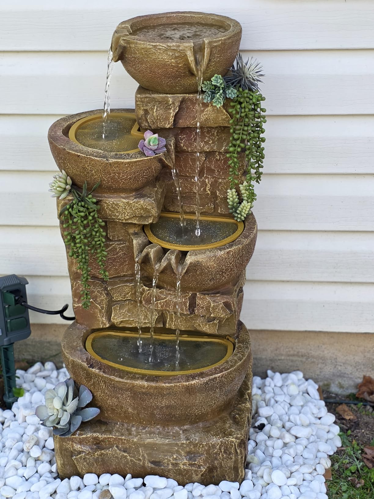 Teamson Home 33.25 in. Cascading Bowls and Stacked Stones LED Outdoor Water Fountain for Gardens, Landscaping, Patios, Balconies, and Lawns for a Calming Oasis in Outdoor Living Spaces, Stone Gray customer photo 2