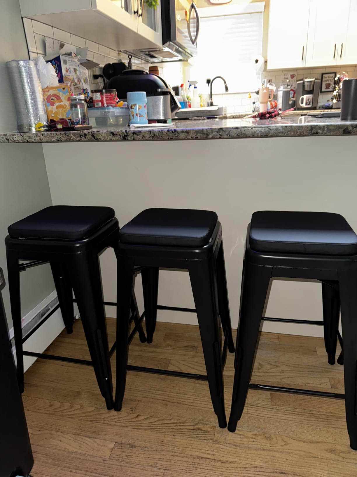 FDW Metal Bar Stools Set of 4 Counter Height Bar Stools 24 Inches Industrial Bar Chairs Patio Stool Stackable Backless Stool Indoor Outdoor Metal Kitchen Stools Bar Chairs (Black, 24