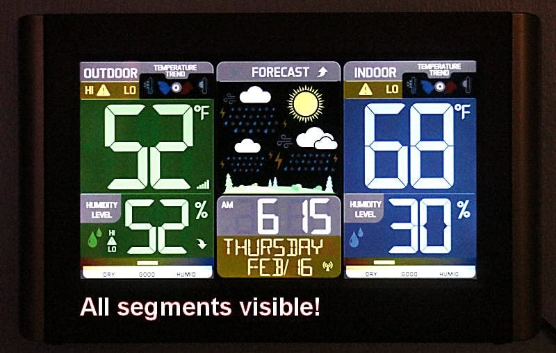 La Crosse Technology Weather Station with Customizable Alerts, Weather Forecast, Temperature, Dew Point, Humidity, Time, Heat Index, Large Display, Adjustable Brightness, Wireless, Black, C85845-INT customer photo 1