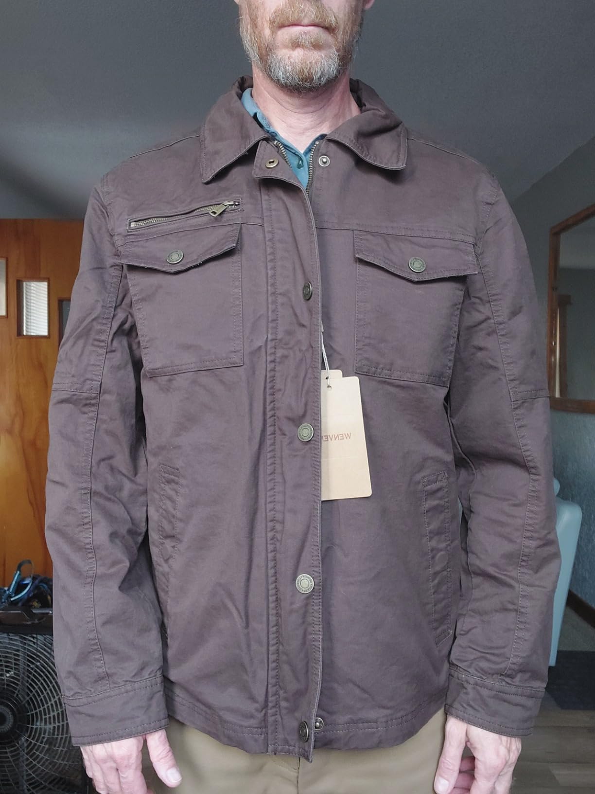 WenVen Men's Casual Canvas Cotton Military Lapel Jacket customer photo 2