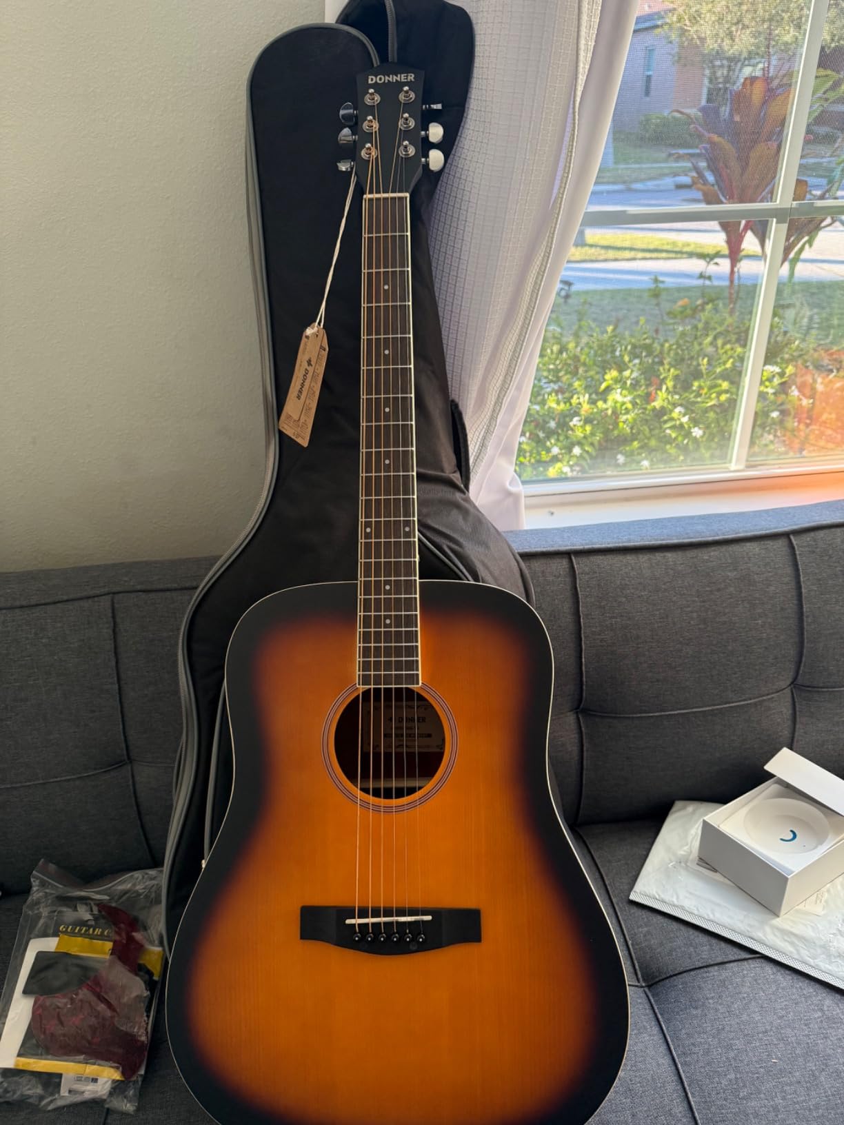 Donner Acoustic Guitar for Beginner Adult Full Size Dreadnought Acustica Guitarra Starter Bundle Kit with Gig Bag Strap Tuner Capo Pickguard String 4 Picks Cloth, Right Hand 41 Inch Natural, DAG-1 customer photo 1
