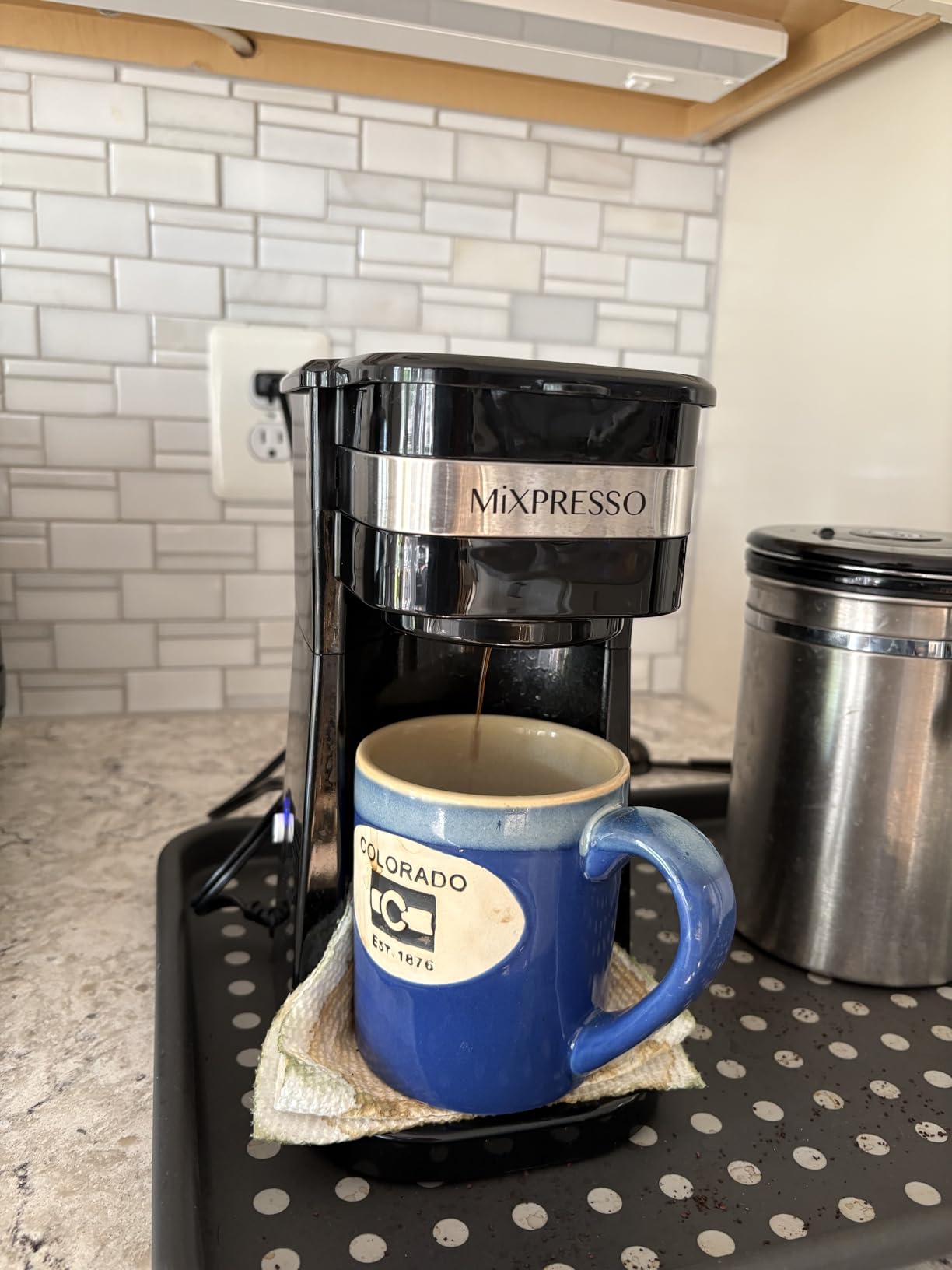 Mixpresso Single Serve & Single Cup Coffee Maker with 14oz Travel Mug Black - For ground coffee only, reusable filter, auto shut off, compact personal drip coffee maker, not compatible with K-Cup pods customer photo 2
