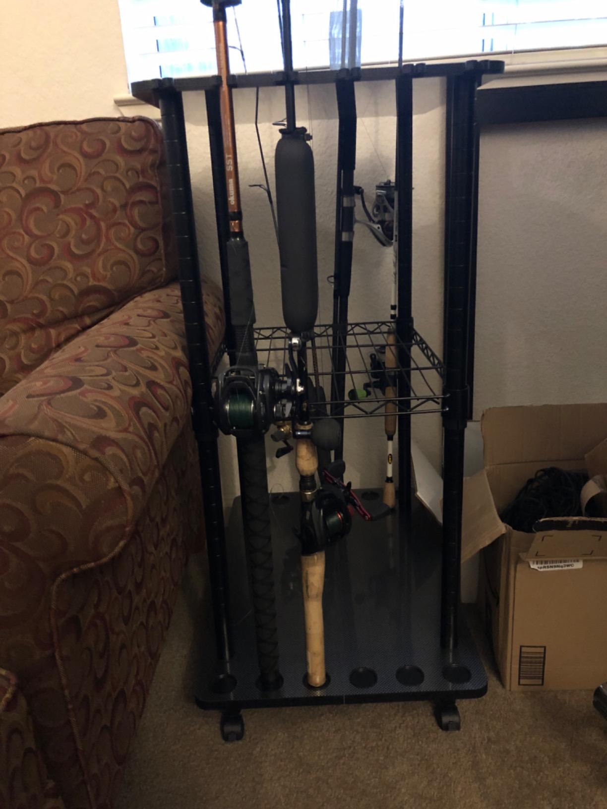 Rush Creek Creations Fishing Rod Holders for Garage W/ Lockable Wheels, 3-Tier Fishing Pole Rack Organizer, Rolling Fishing Storage Organizer, 12-Rod Capacity customer photo 2