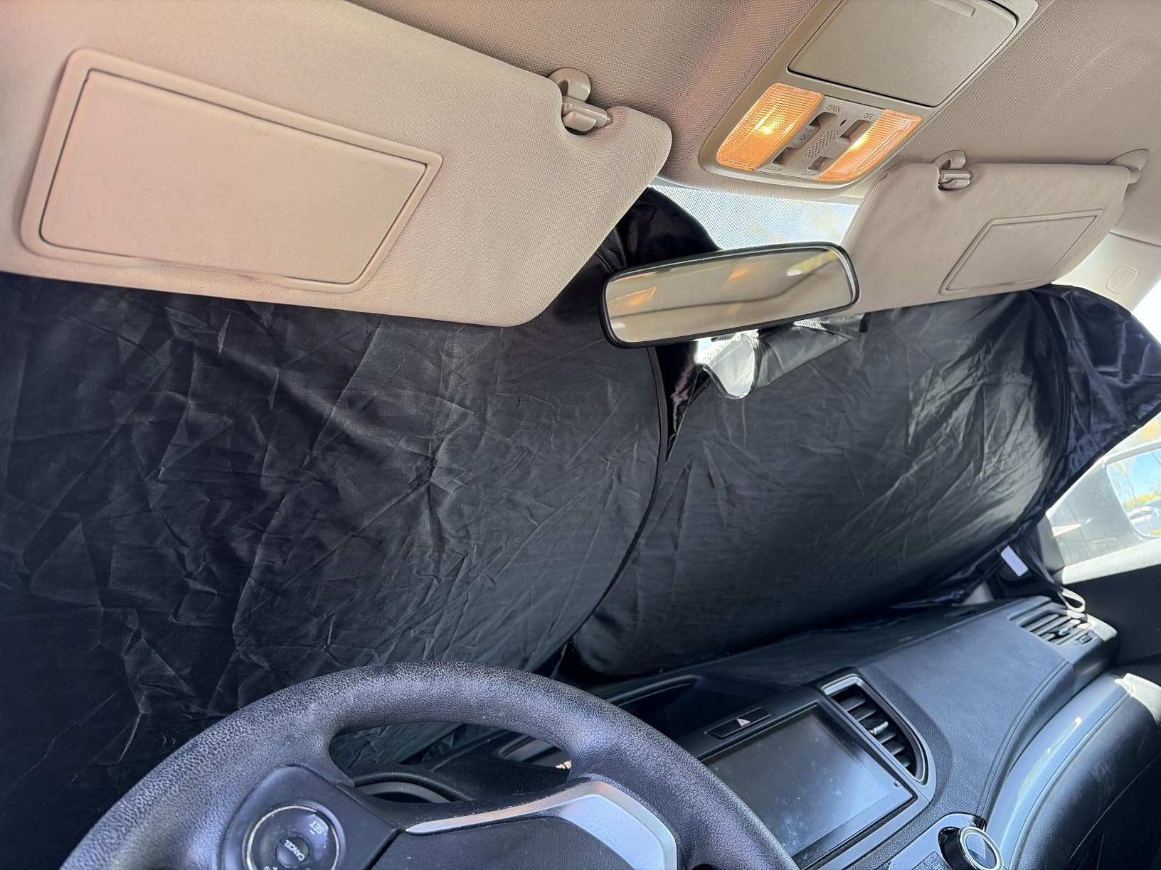 Magnelex Car Windshield Sunshade - Double-Layer Design for 2X Heat Blocking, Blocks UV Rays, Foldable Sun Shade for Cars, Trucks & SUVs, Keeps Interior Cooler, Large (63 x 33.8 in) customer photo 1