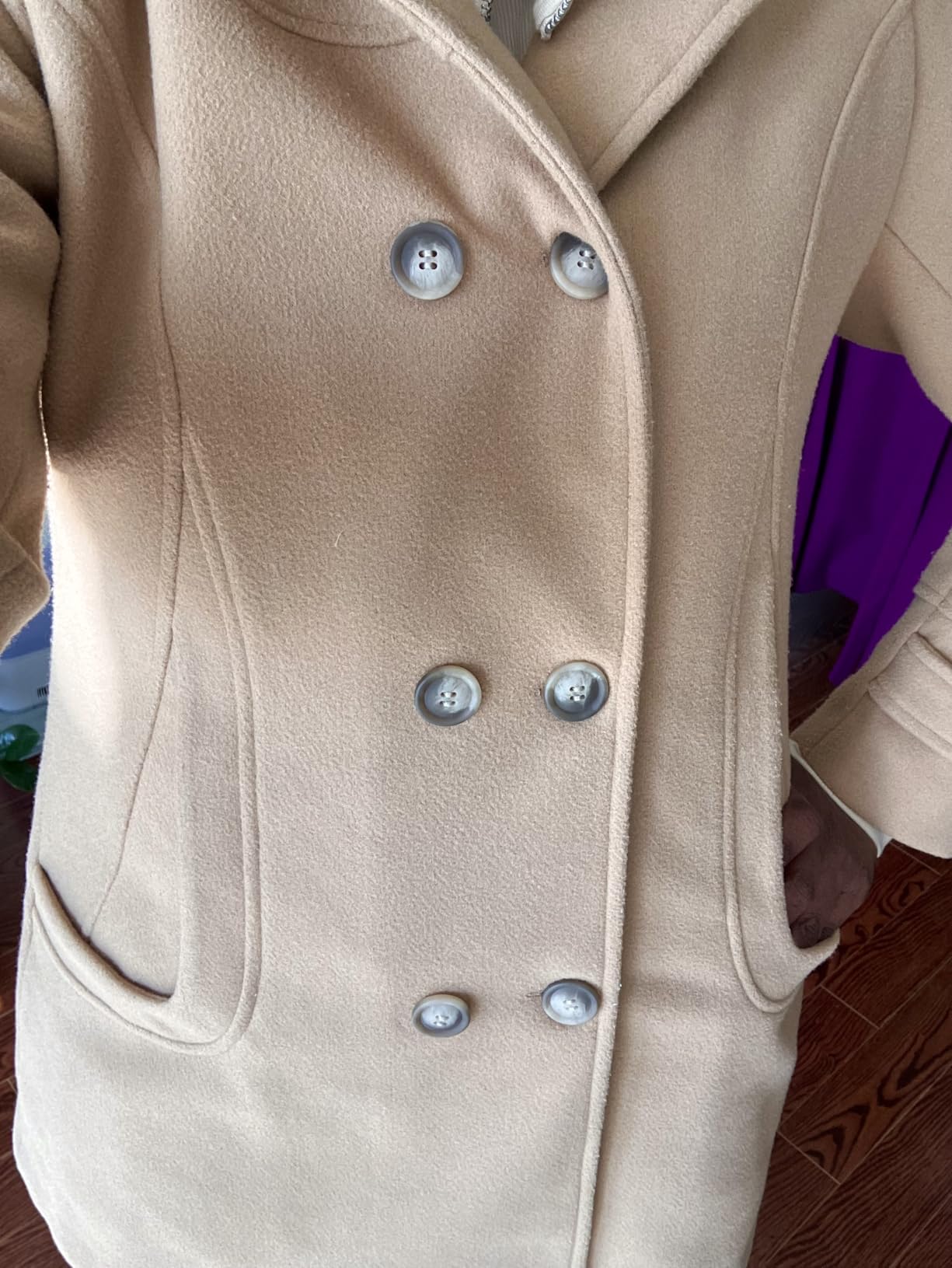 Tanming Women's Warm Double Breasted Wool Pea Coat Trench Coat Jacket with Hood customer photo 1
