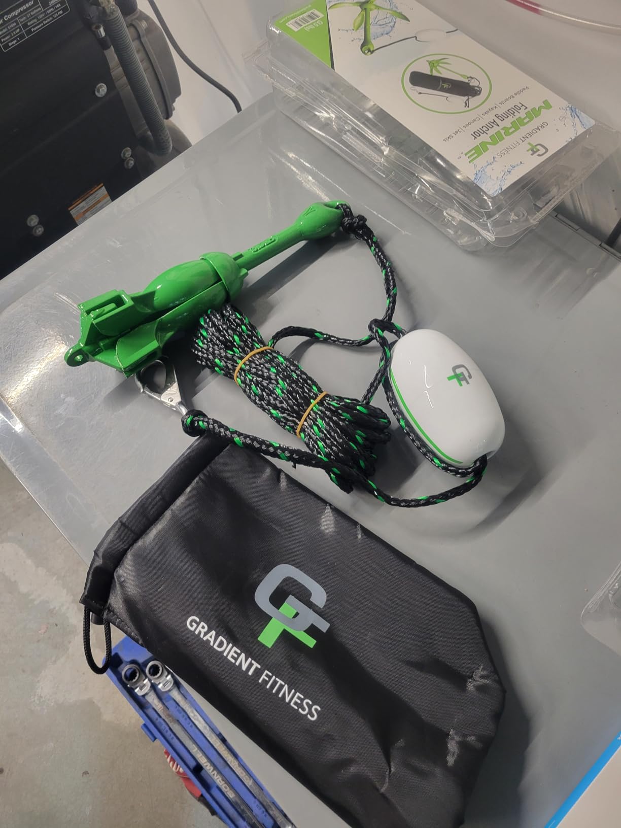 Kayak Anchor Kit - 3.5 lb, Green - Folding Grapnel Anchor with 25 ft Rope | Gradient Fitness boat anchor kit for paddle boards, SUPs, canoes, jet ski, and small boats, heavy duty for drift fishing. customer photo 1