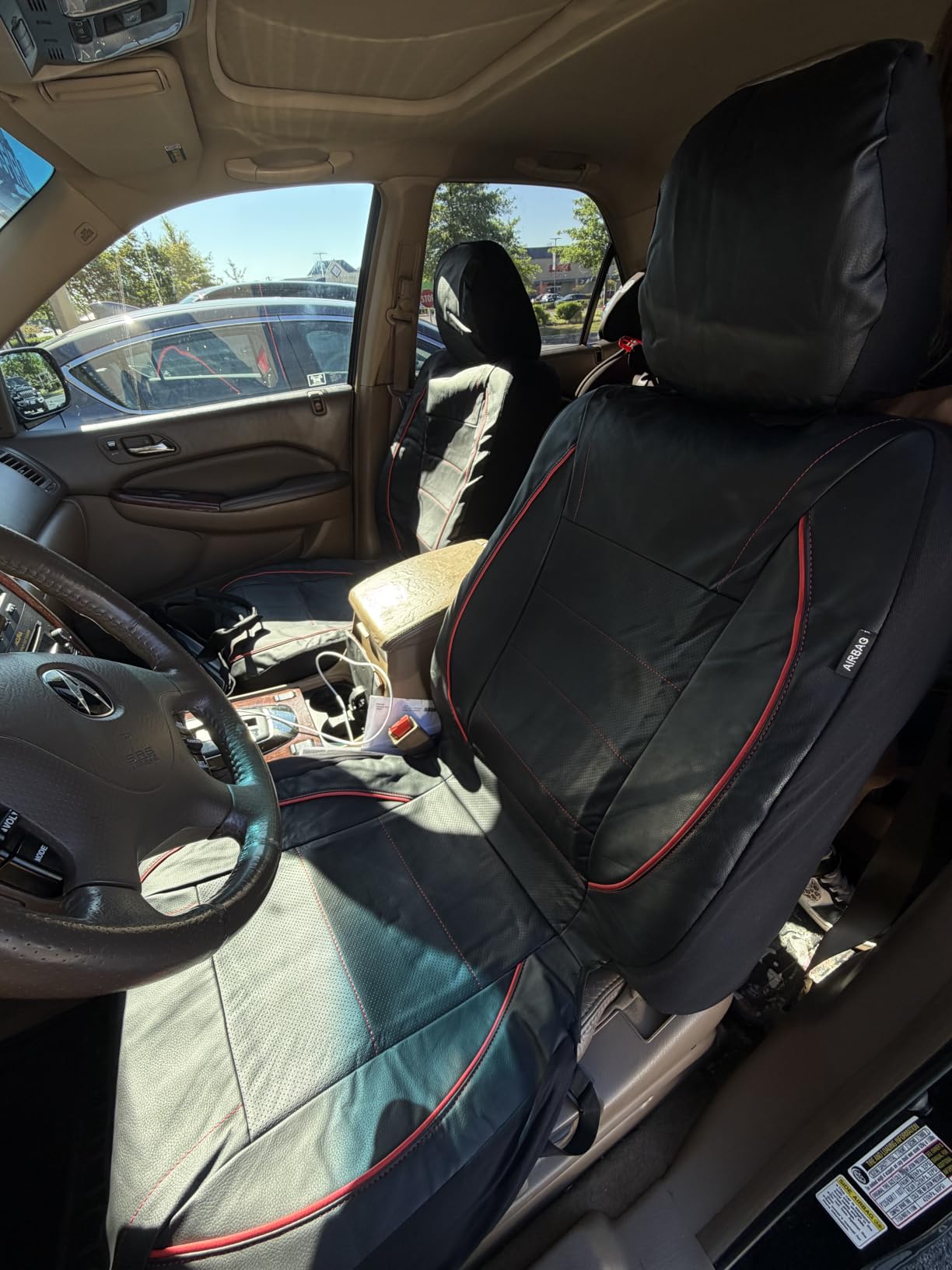 CAR PASS Universal FIT Piping Leather Car Seat Cover, for SUVs, Vans, Trucks, Airbag Compatible, Inside Zipper Design and Reserved Opening Holes (Full Set, Black and Red) customer photo 1