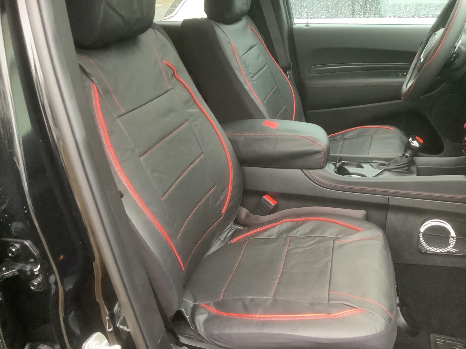 CAR PASS Universal FIT Piping Leather Car Seat Cover, for SUVs, Vans, Trucks, Airbag Compatible, Inside Zipper Design and Reserved Opening Holes (Full Set, Black and Red) customer photo 2