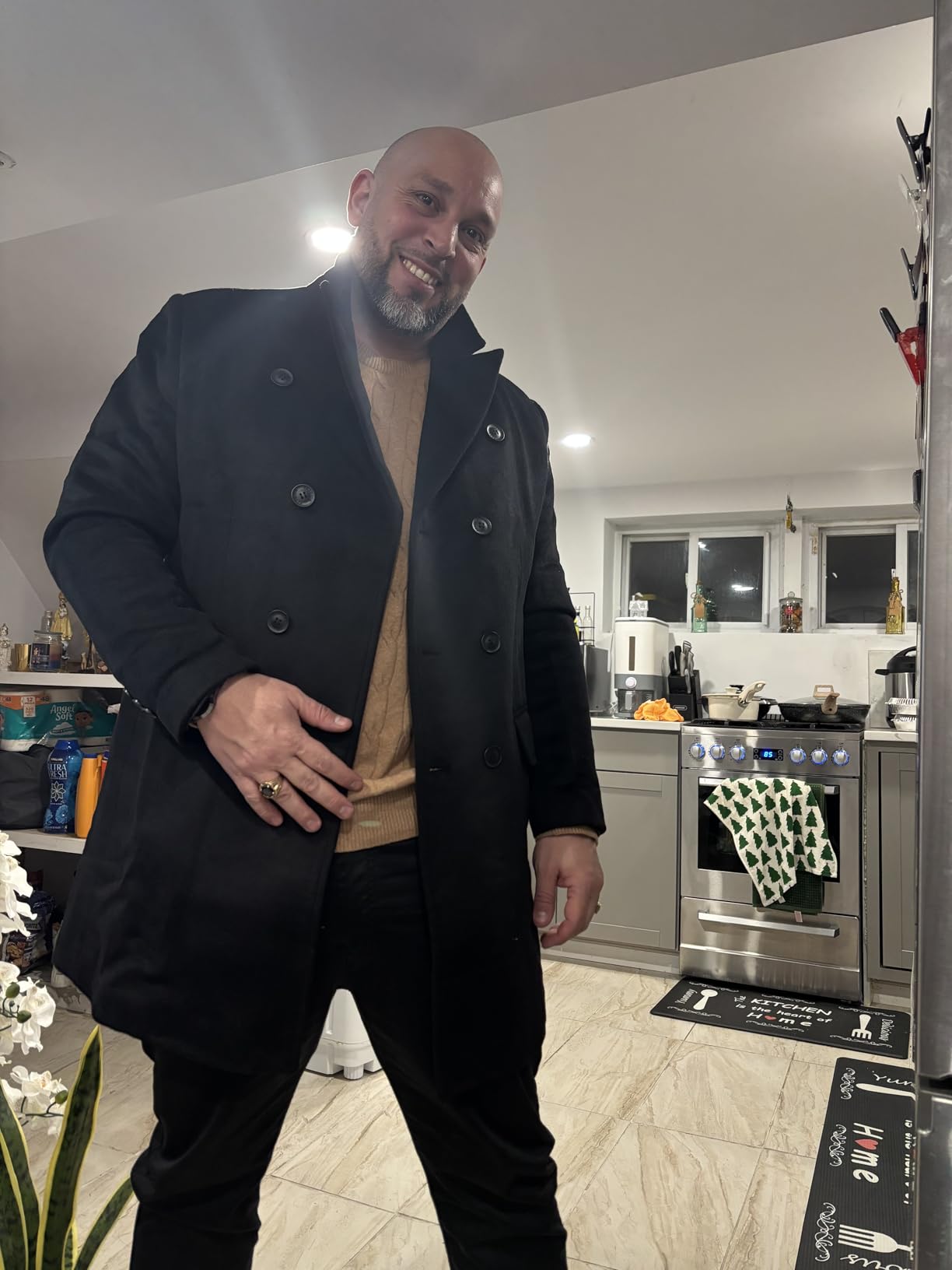 Men's Premium Wool Blend Double Breasted Long Pea Coat customer photo 1