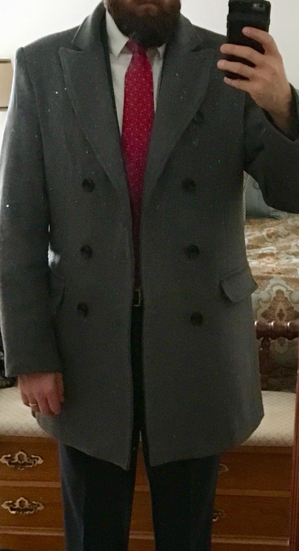 Men's Premium Wool Blend Double Breasted Long Pea Coat customer photo 2