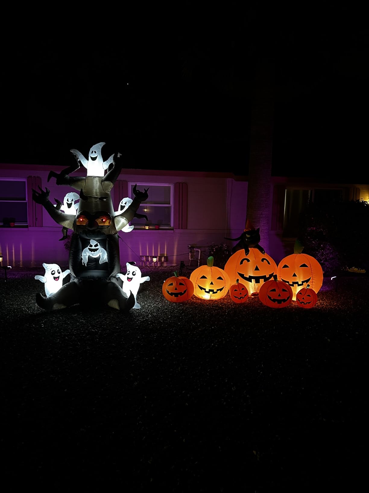 Joiedomi 7 FT Long Halloween Inflatables Pumpkin Outdoor Decorations, 7 Pumpkins Outside Decoration with Witch's Cat with Build-in LEDs Blow Up Inflatables for Party Yard Lawn Garden Decor customer photo 2