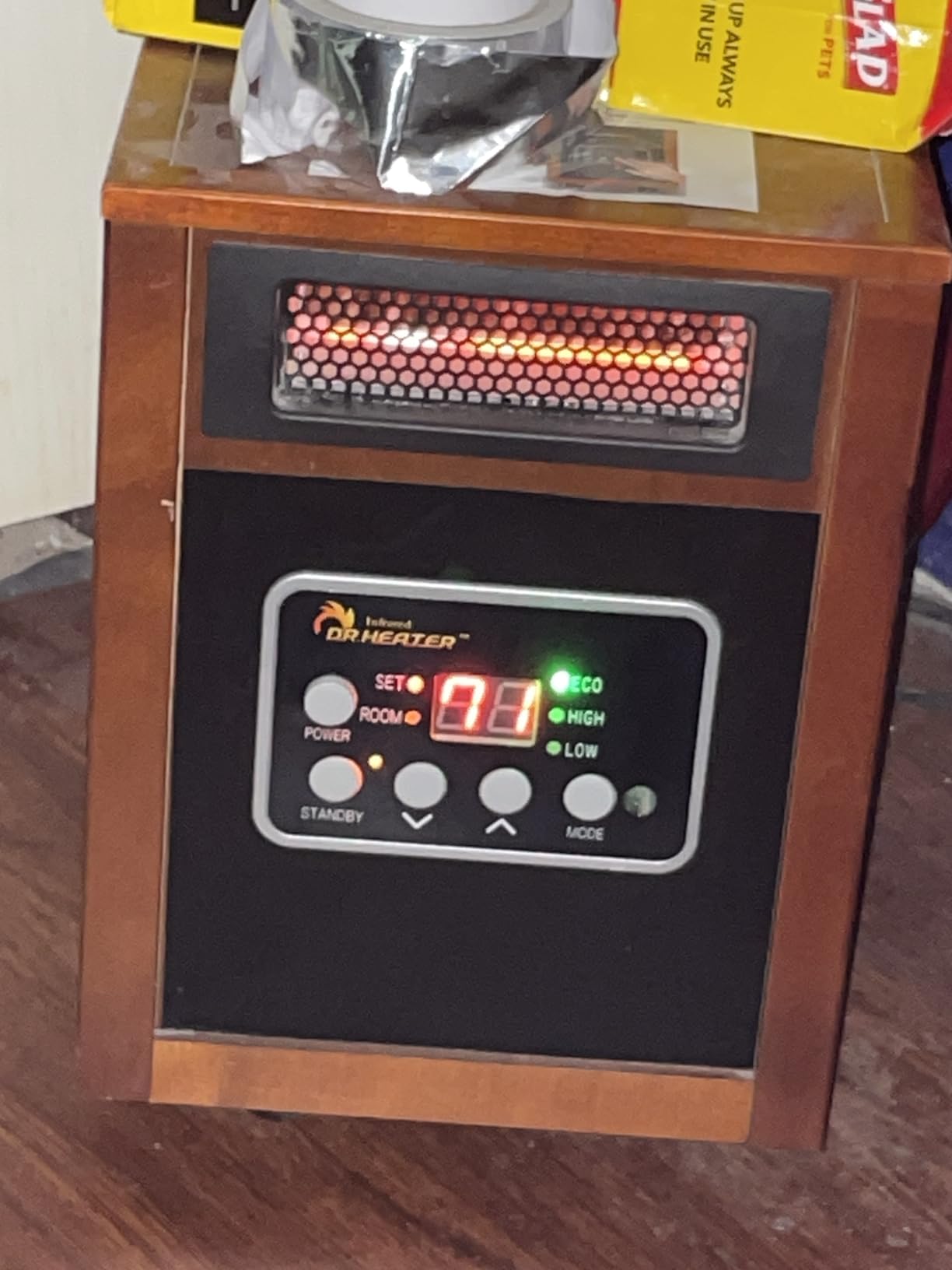 DR. INFRARED HEATER DR-998 1500W Dual Heating Infrared Space Heater with Humidifier, Oscillation, Remote Control, Thermostat & Safety Protection, Portable with Wheels, Walnut customer photo 1