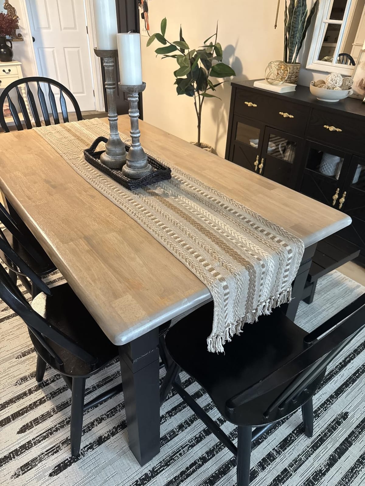 DII Farmhouse Braided Stripe Table Runner Collection, 15x72 (15x77, Fringe Included), Stone customer photo 2
