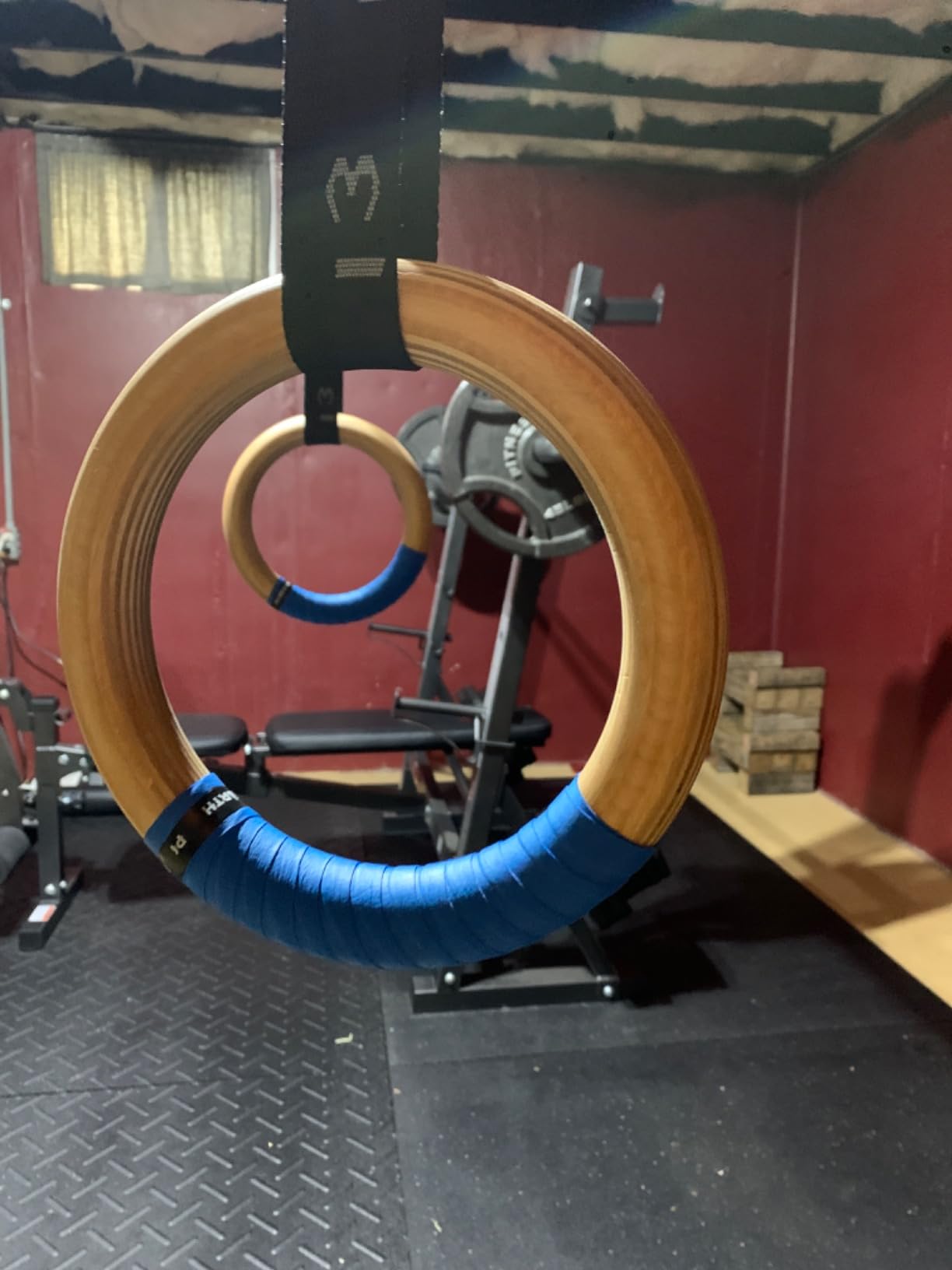 PACEARTH Gymnastics Rings Wooden Olympic Rings 1500/1000lbs with Adjustable Cam Buckle 14.76ft/9ft Long Straps with Scale Non-Slip Gym Rings for Home Gym Full Body Workout customer photo 1