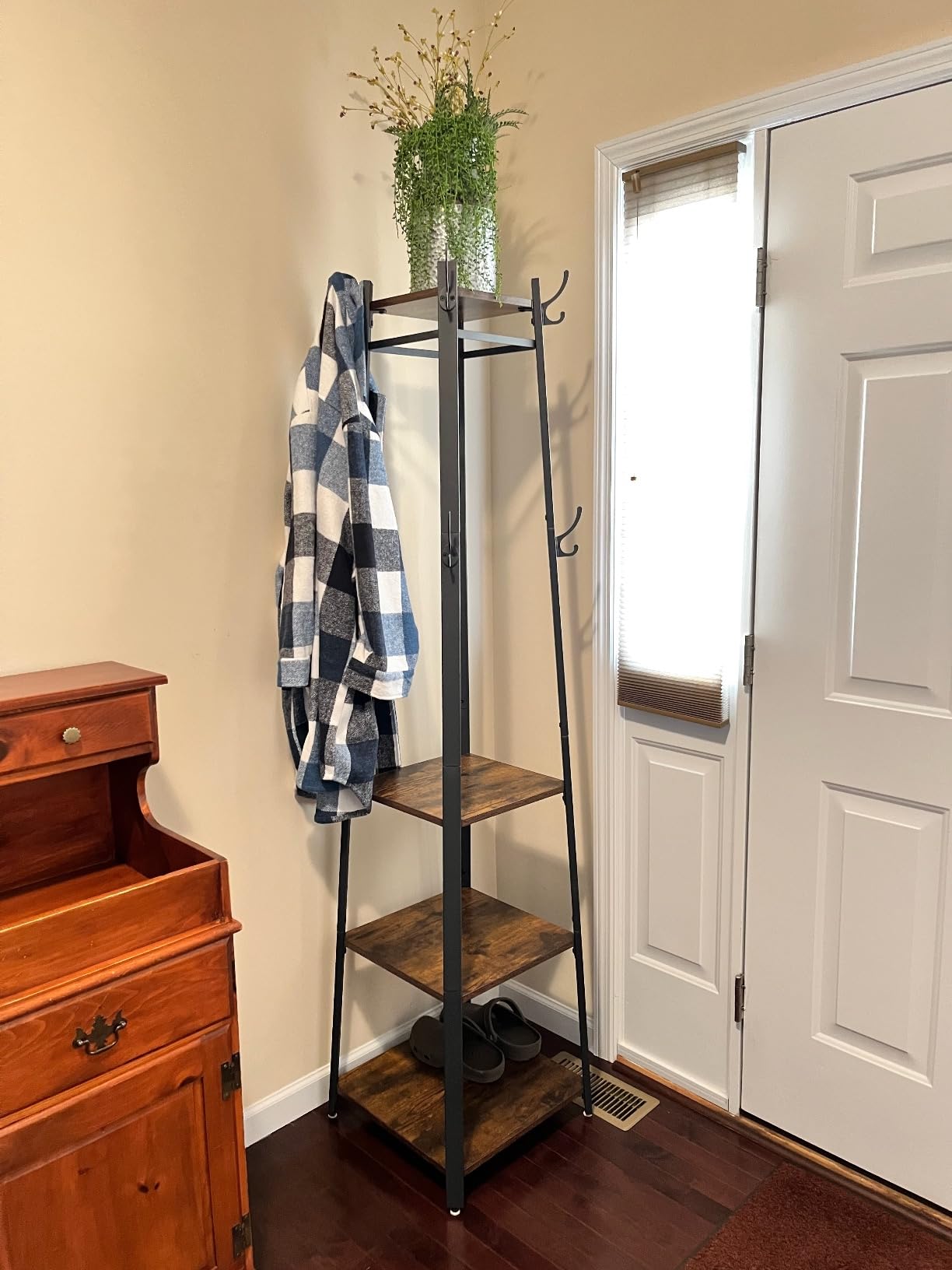 VASAGLE Coat Rack Freestanding, Hall Tree with 2 Shelves | Coat Hanger Stand, for Clothes, Hat, Bag, Contemporary Style, Rustic Brown and Black, COLTEN Collection URCR16BX customer photo 2