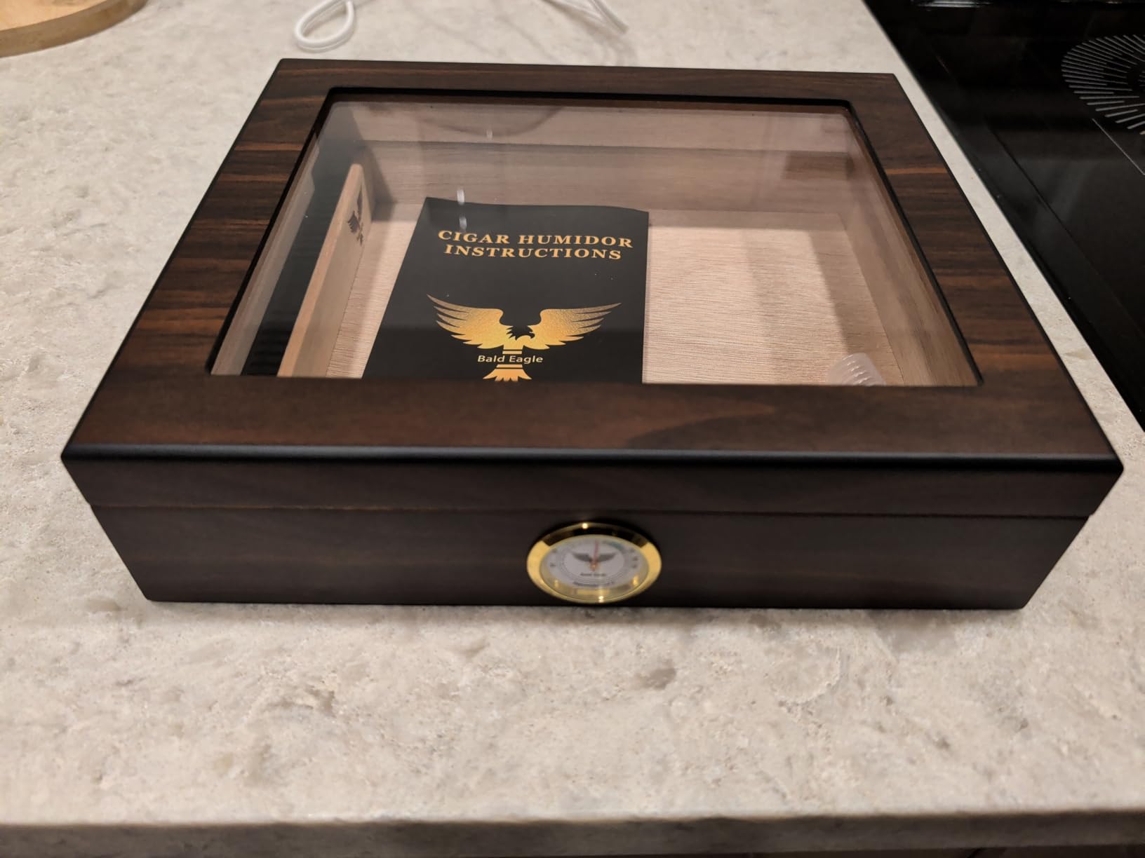 Bald Eagle Handmade Cigar Humidor, Cedar Cigar Desktop Box with Humidifier and Hygrometer, Glass Top for 30-50 Cigars customer photo 1