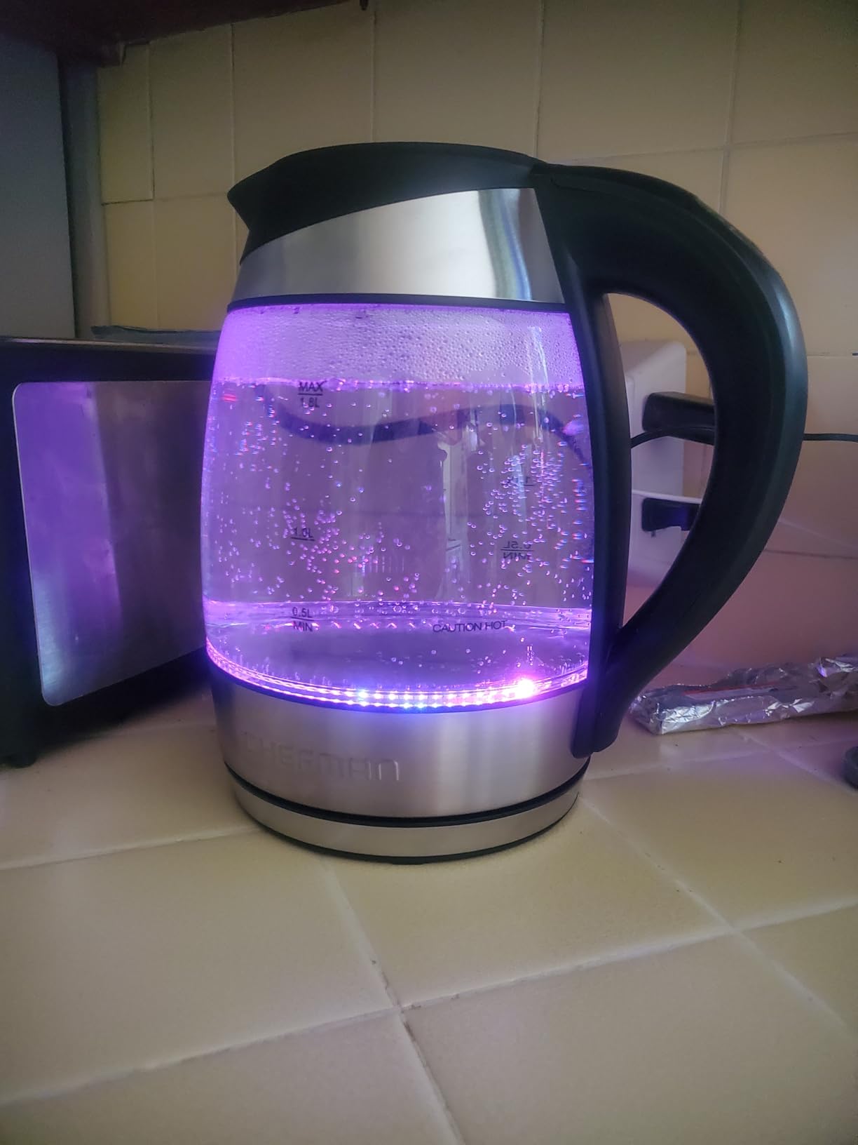 Chefman Electric Kettle with Temperature Control, 5 Presets LED Indicator Lights, Removable Tea Infuser, Glass Tea Kettle & Hot Water Boiler, 360° Swivel Base, BPA Free, Stainless Steel, 1.8 Liters customer photo 2
