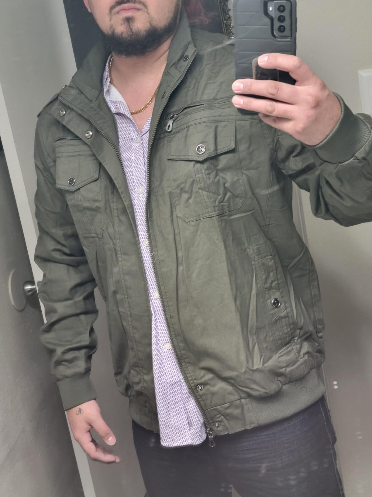 EKLENTSON Men's Cotton Lightweight Multi Pockets Zip Front Stand Collar Military Jackets Windbreaker customer photo 1