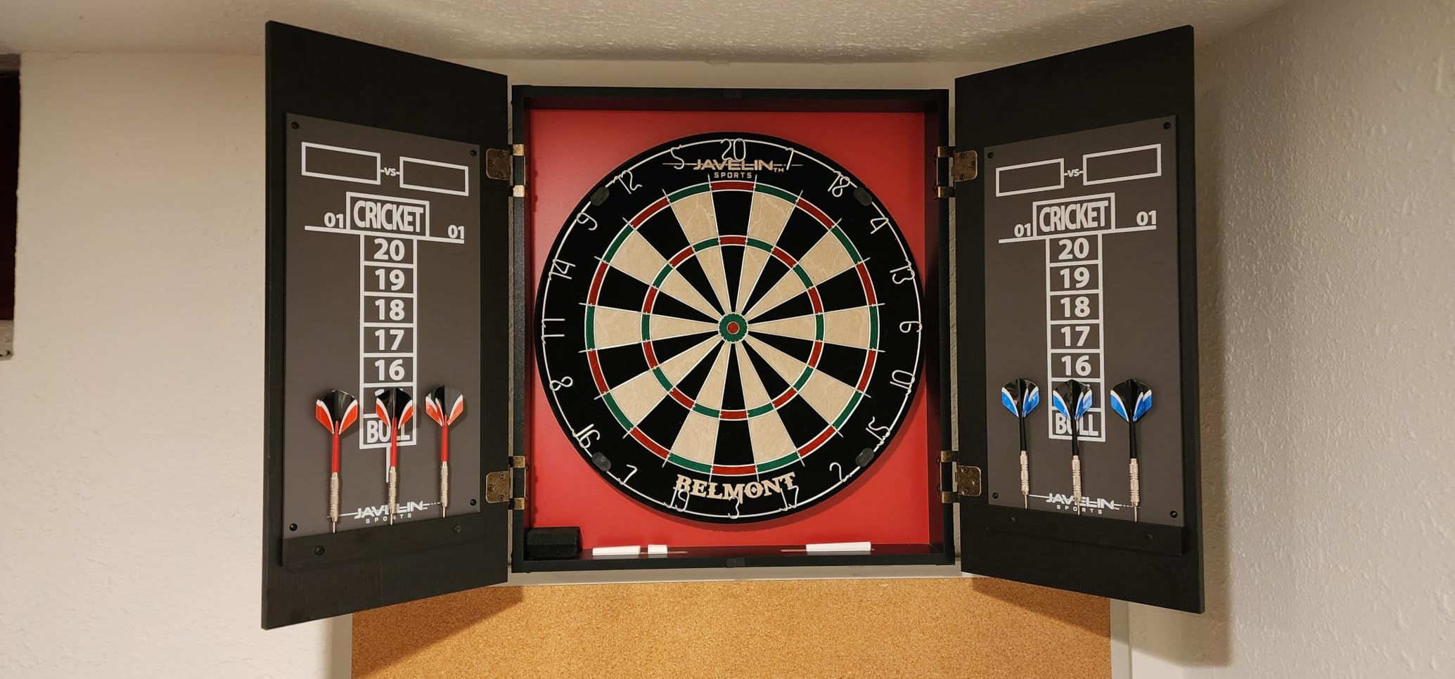 EastPoint Belmont Dart Board Cabinet with 6 Steel Tip Darts - Official Size, Self-Healing Sisal customer photo 1
