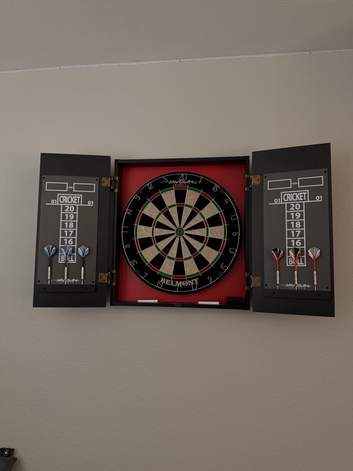 EastPoint Belmont Dart Board Cabinet with 6 Steel Tip Darts - Official Size, Self-Healing Sisal customer photo 2
