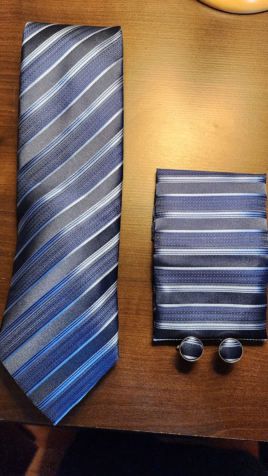 Barry.Wang Striped Men Ties Set Silk Necktie Handkerchief Cufflinks customer photo 2