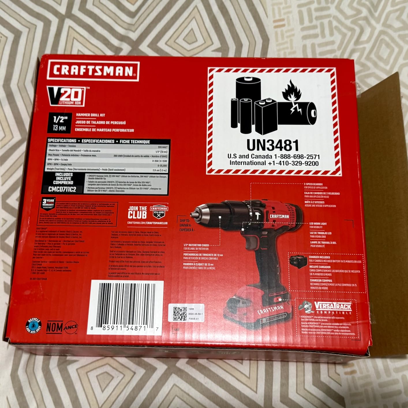 CRAFTSMAN V20 Cordless Hammer Drill Kit, 1/2 inch, 2 Batteries and Charger Included (CMCD711C2) customer photo 1
