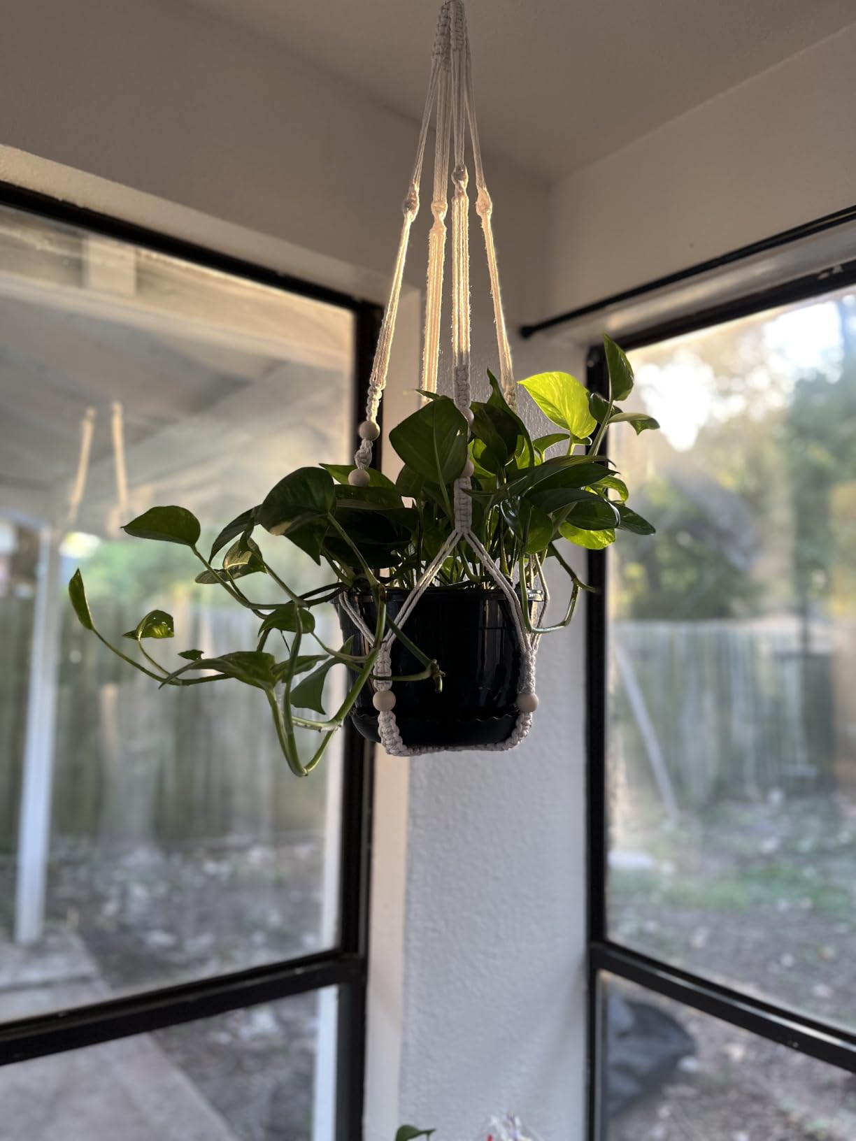 Mkono Macrame Plant Hanger Indoor 35 Inch Hanging Planter Basket Ivory customer photo 2