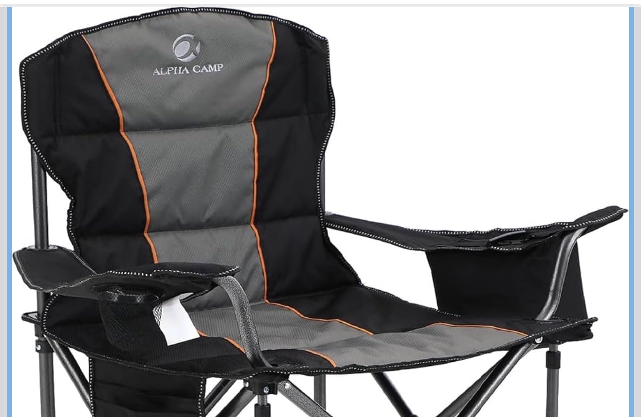 ALPHA CAMP Oversized Fully Padded Camping Chairs with Lumbar Support | Heavy duty 500 LBS, Steel Frame, Sturdy, Durable, Cooler Bag,600D Oxford fabric ,Cup holder,Carry Bag,Pocket, Easy to set up customer photo 1