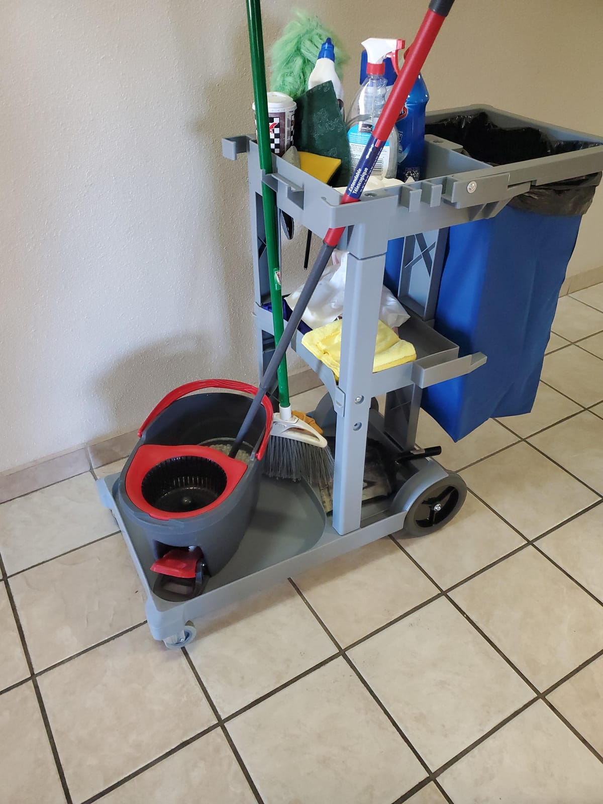Dryser Commercial Janitorial Cleaning Cart on Wheels - Housekeeping Caddy with Shelves and Vinyl Bag customer photo 1