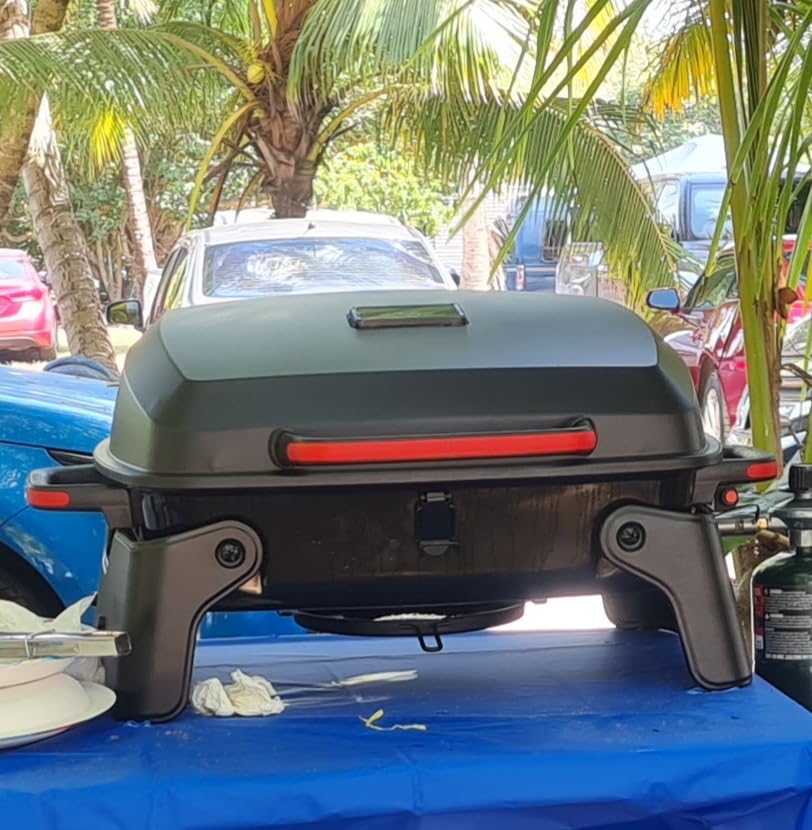 Megamaster Tabletop 1 Burner Gas Grill, Foldable Legs with Warming Rack | Offers 11000 BTU, Built-In Thermometer, Push Ignition, 360 Sq In Cooking Space, Uses 1 Lb Propane, For Camping & Tailgating customer photo 2