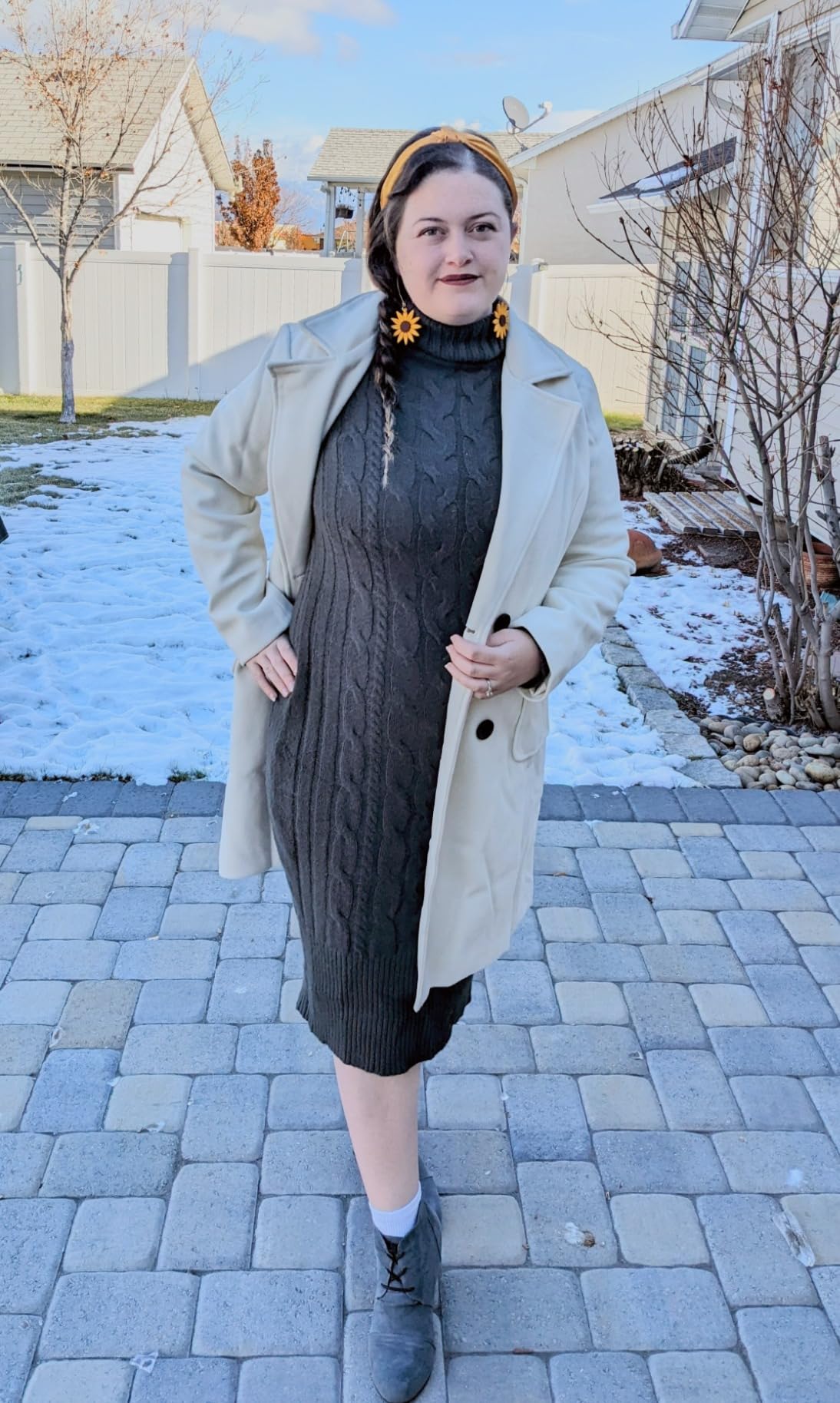 chouyatou Women Elegant Notched Collar Double Breasted Wool Blend Over Coat customer photo 1