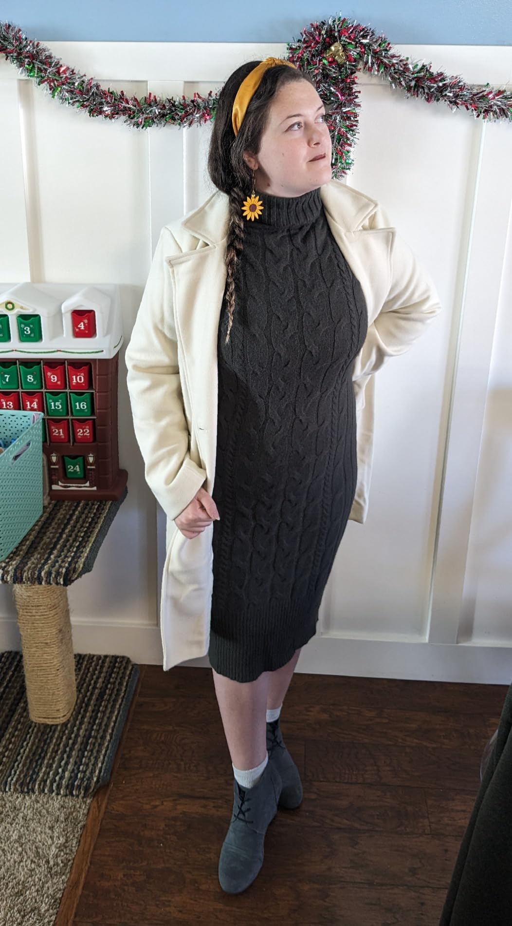 chouyatou Women Elegant Notched Collar Double Breasted Wool Blend Over Coat customer photo 2