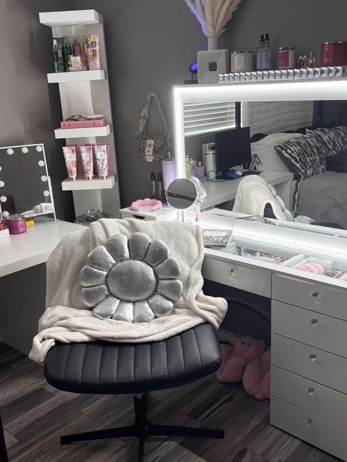 FENCHILIN Vanity Mirror with Lights, 19''x12'' Makeup Hollywood Mirror for Desk with 12 Bulbs Light Smart Touch Control 3 Colors Dimmable Detachable 10X Magnification Tabletop 360°Rotation customer photo 2