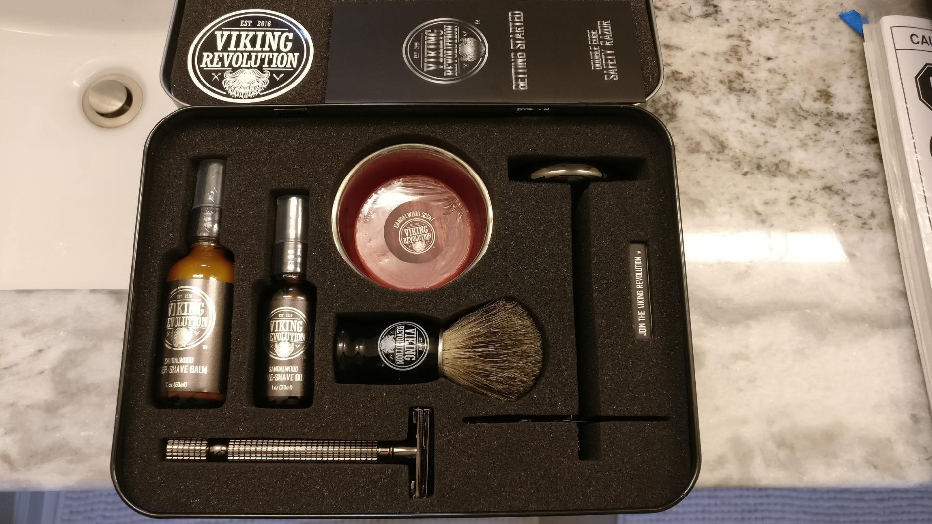 Viking Revolution Luxury Safety Razor Shaving Kit - 6 Piece Set | Includes Safety Razor, Stand, Bowl & Badger Brush - Plus After-Shave Balm & Pre-Shave Oil - Complete Wet Shave Kit customer photo 2