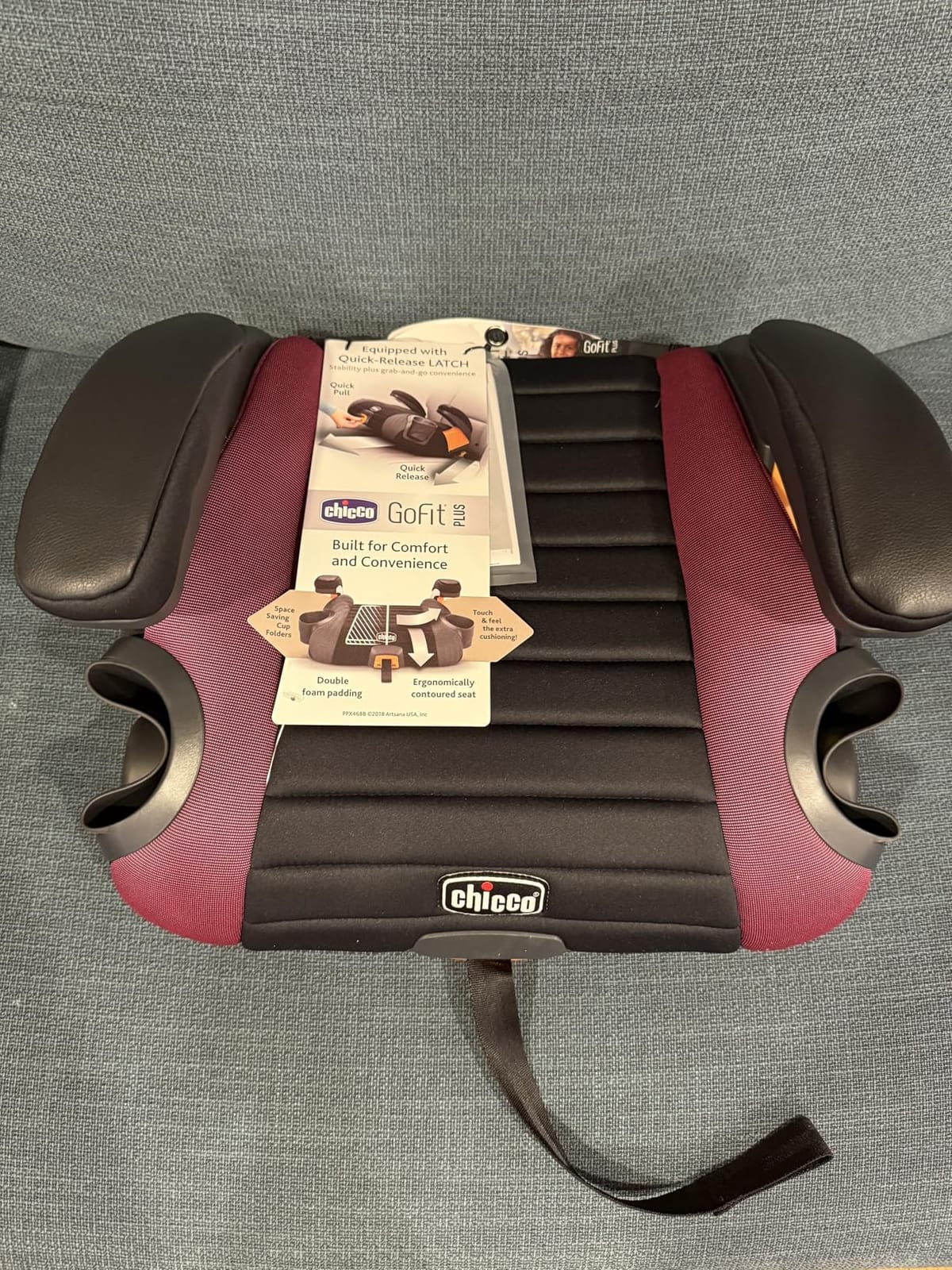 Chicco GoFit Plus Backless Booster Car Seat with Latch, 40-110 lbs | Stream/Blue, ErgoBoost contoured seat, quick-release LATCH, washable pad, 2 cup holders, ages 4+ customer photo 2