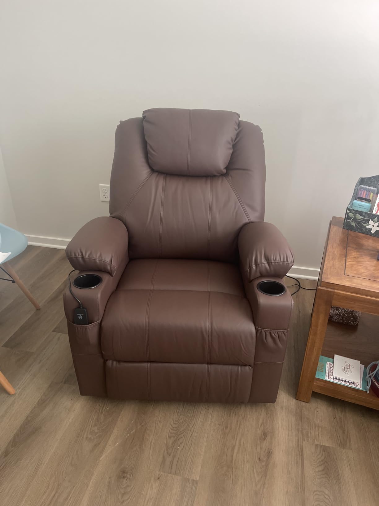MCombo Power Lift Recliner Chair for Elderly, Heat and Massage 7040 (Medium) | FSC Certified, Multiple Sizes, USB & Type C Charging Port, Cup Holders, Side Pockets, Dark Brown Faux Leather customer photo 2