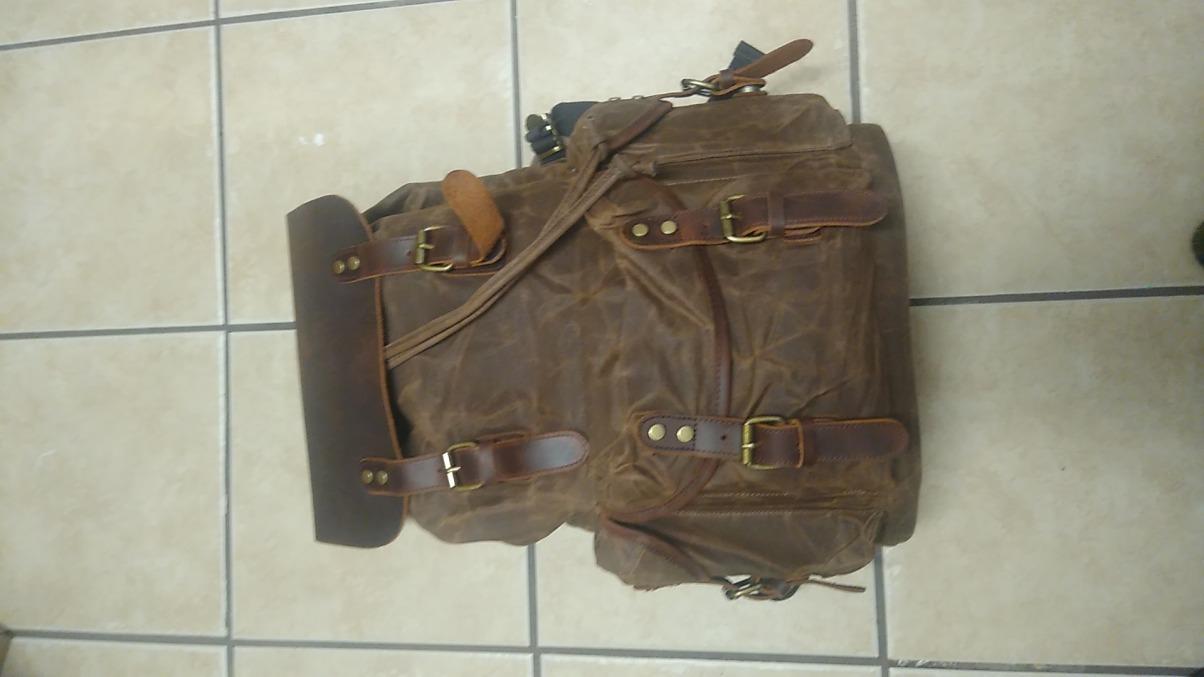 WUDON Leather Backpack for Men, Waxed Canvas Shoulder Rucksack Carry-On Travel Backpack customer photo 1