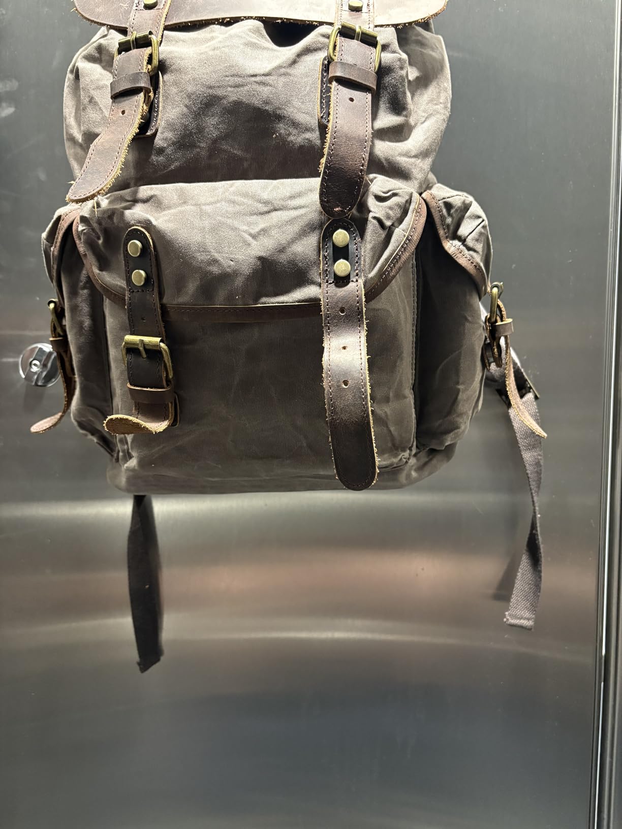WUDON Leather Backpack for Men, Waxed Canvas Shoulder Rucksack Carry-On Travel Backpack customer photo 2